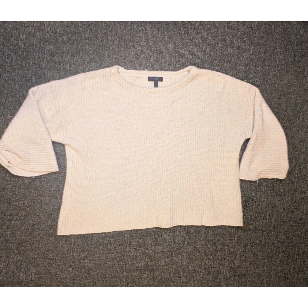 J‎ Crew Wool Blend Pullover Sweater Womens Cream White Size Large Cropped